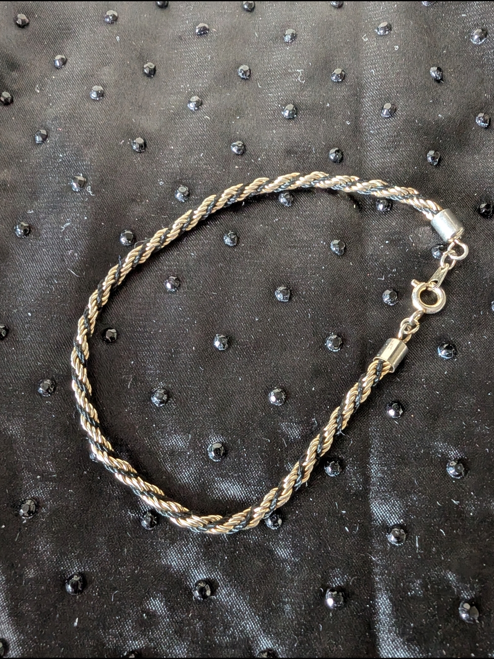 Elegant Vintage Gold Tone & Black Rope Chain Bracelet #30